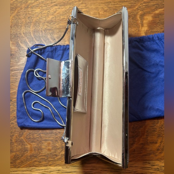 Stuart Weitzman Silver Clutch With Rhinestone Clasp and Optional Strap - Picture 5 of 8